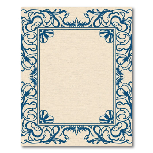 Sophisticated Navy Scrollwork Border Rug