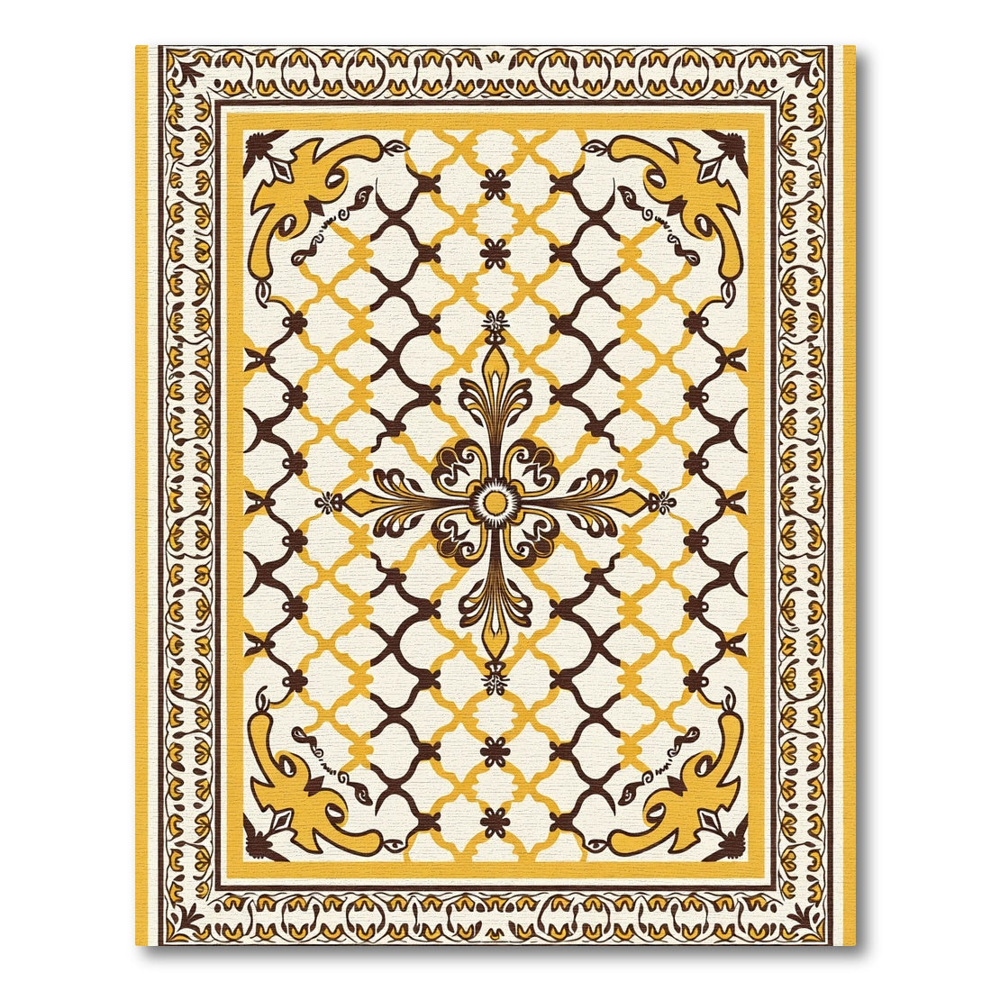 Ornate Golden Lattice Medallion Rug
