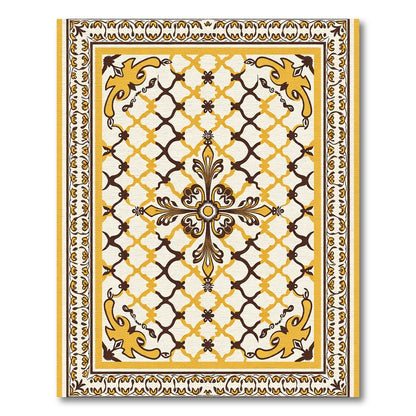 Ornate Golden Lattice Medallion Rug
