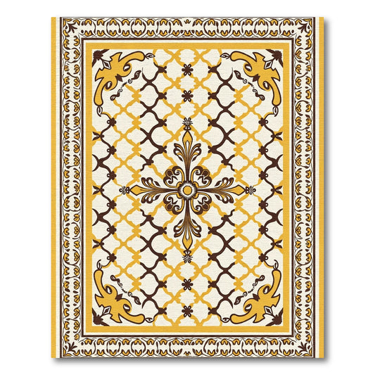 Ornate Golden Lattice Medallion Rug