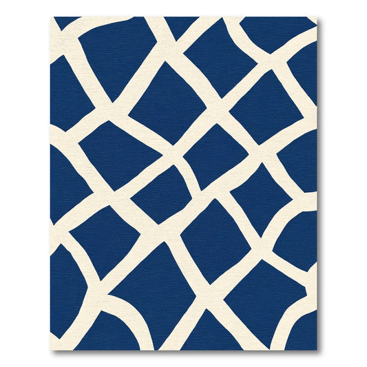 Deep Blue And Cream Organic Grid Rug