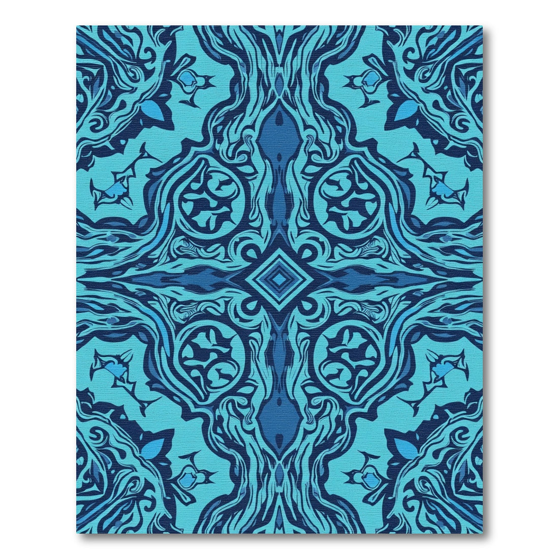 Deep Blue Symmetrical Abstract Swirl Rug