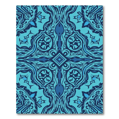 Deep Blue Symmetrical Abstract Swirl Rug