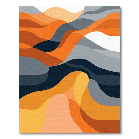 Contemporary Orange Gray Wave Landscape Rug