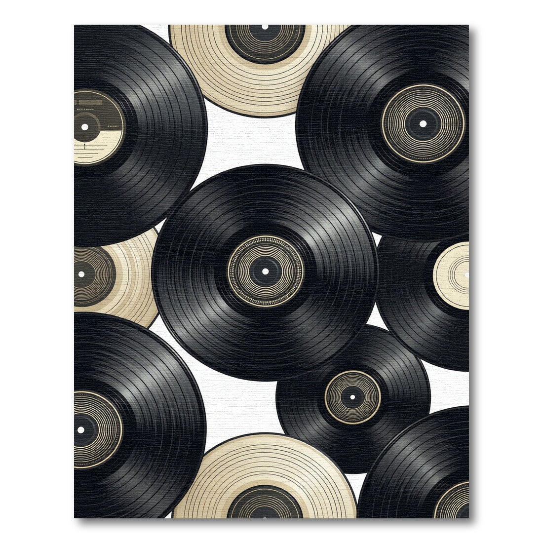 Retro Monochrome Vinyl Record Collage Rug