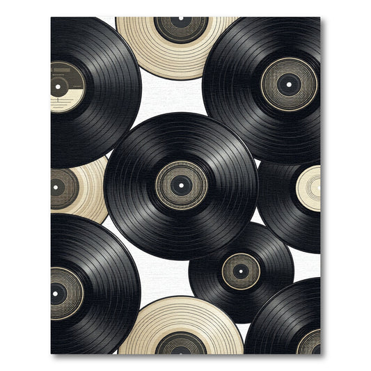 Retro Monochrome Vinyl Record Collage Rug