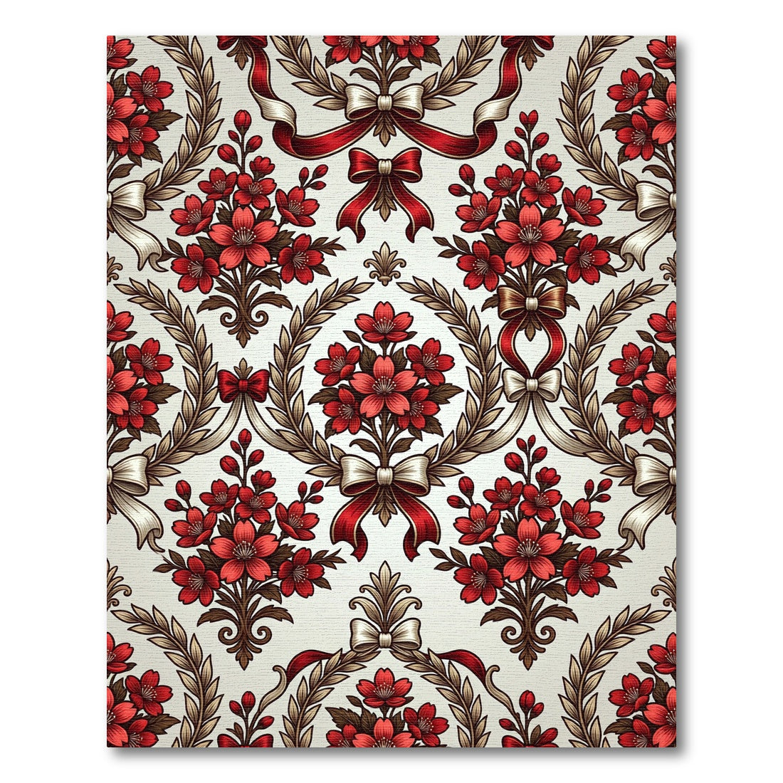 Crimson Floral Laurel Ribbon Garland Rug