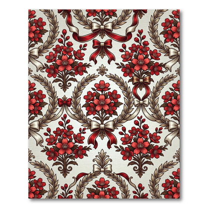 Crimson Floral Laurel Ribbon Garland Rug