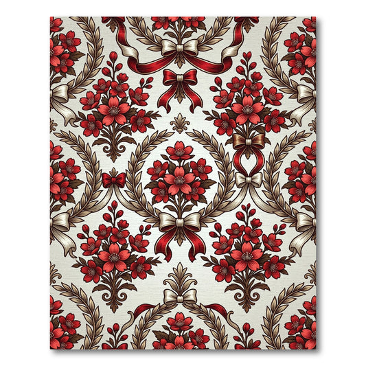 Crimson Floral Laurel Ribbon Garland Rug
