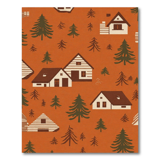 Rustic Woodland Village Forest Scene Rug