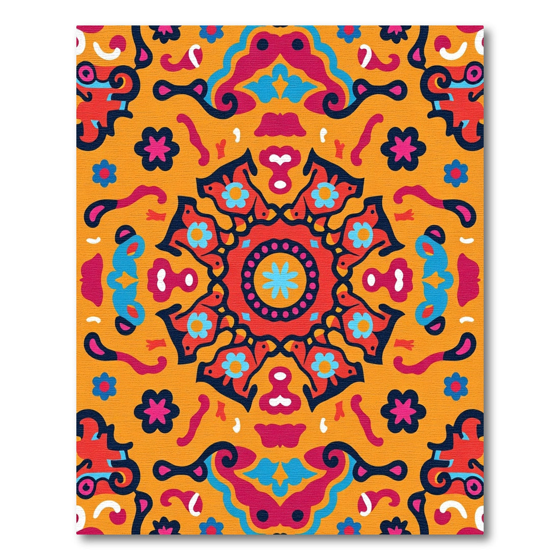 Vibrant Ochre Floral Mandala Medallion Rug