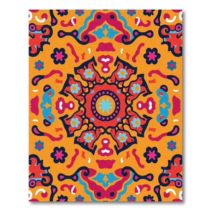 Vibrant Ochre Floral Mandala Medallion Rug