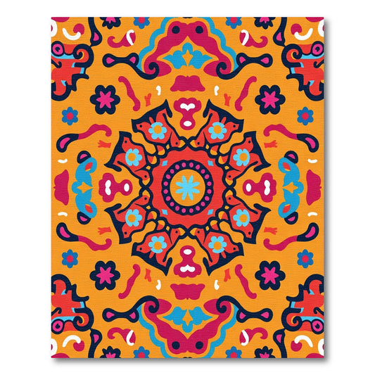 Vibrant Ochre Floral Mandala Medallion Rug