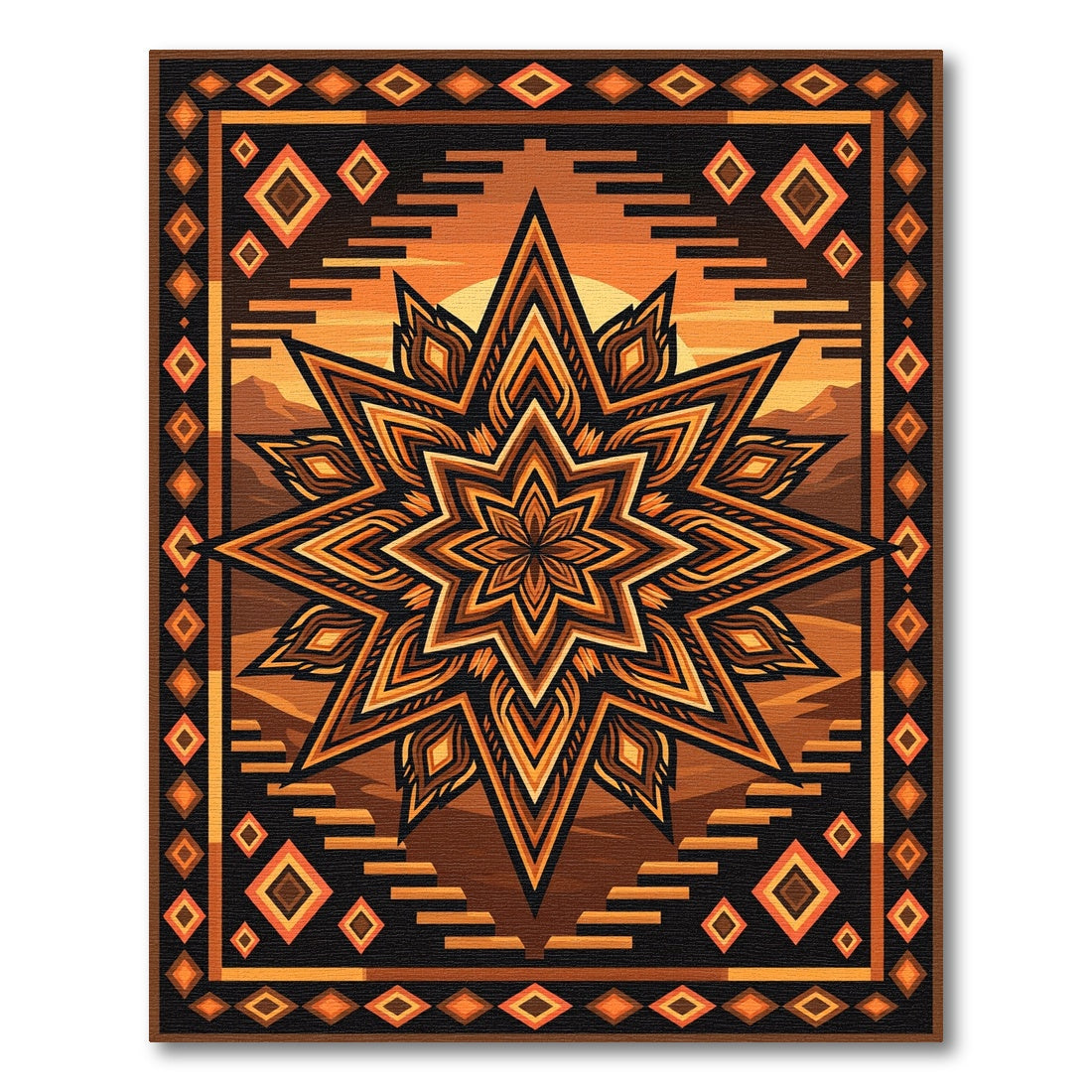 Amber Celestial Geometric Sunburst Medallion Rug