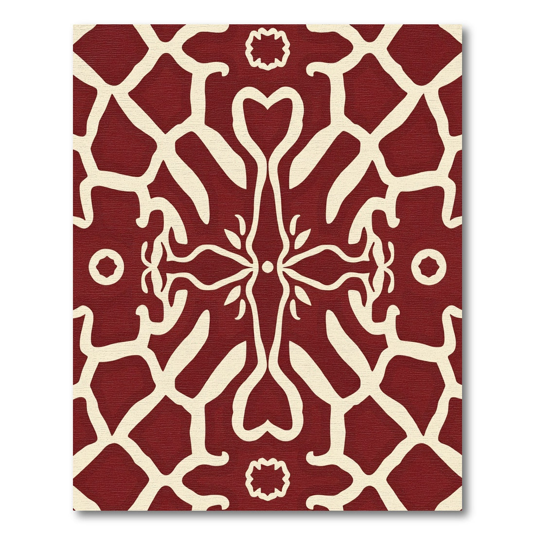 Deep Red Ivory Abstract Symmetry Rug