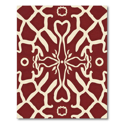 Deep Red Ivory Abstract Symmetry Rug