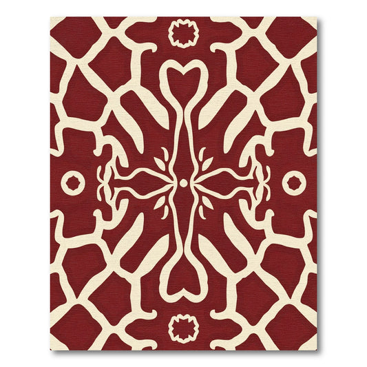 Deep Red Ivory Abstract Symmetry Rug