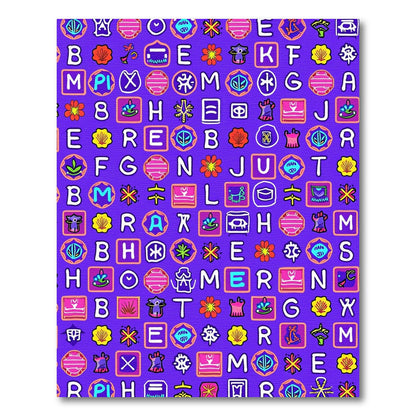 Vibrant Alphabet Icons Purple Field Rug