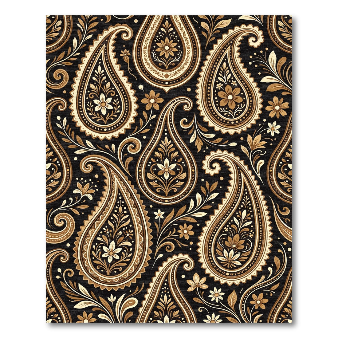 Elegant Black and Gold Paisley Scroll Rug