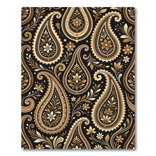 Elegant Black and Gold Paisley Scroll Rug