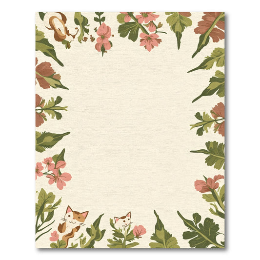 Sweet Pink Floral Whimsical Cat Rug