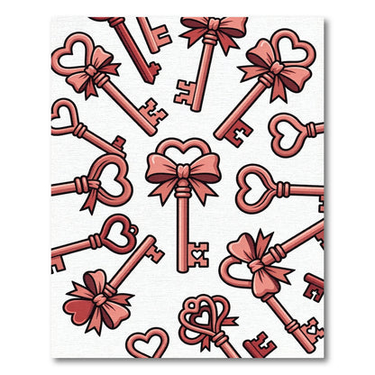 Rose Gold Bow Heart Key Arrangement Rug