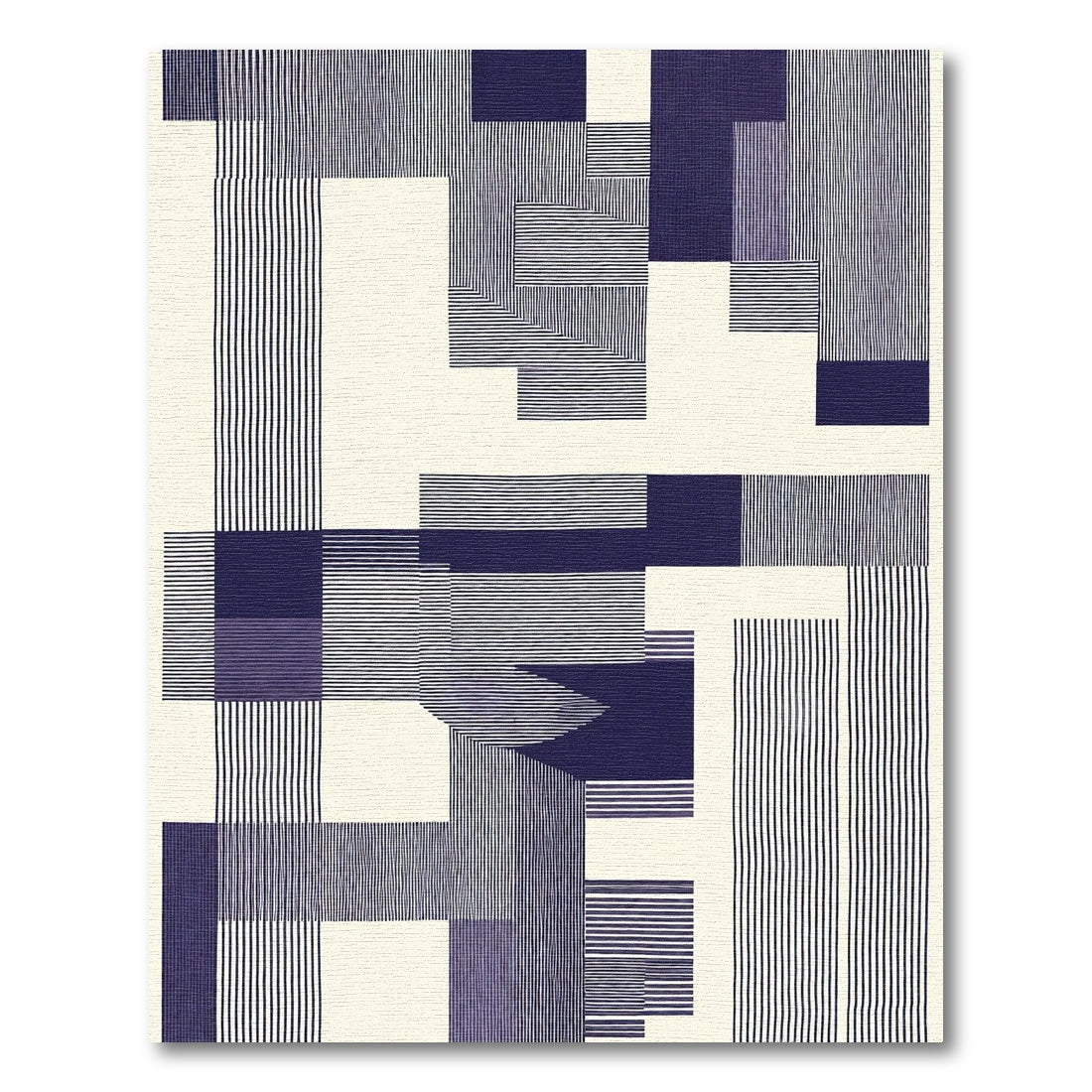 Midnight Navy Geometric Abstract Composition Rug