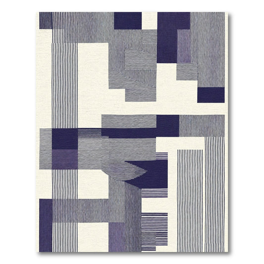 Midnight Navy Geometric Abstract Composition Rug