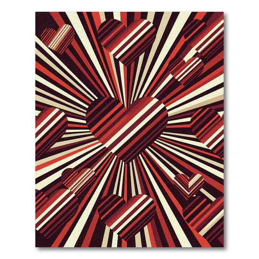 Radiant Crimson Heartburst Striped Art Rug