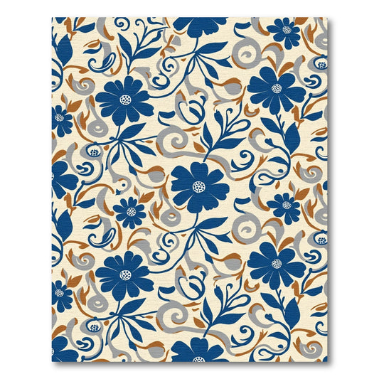 Navy Blue Floral Swirl Scrolling Vines Rug