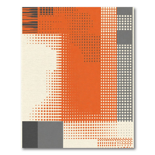 Orange Gray Grid Halftone Blocks Rug