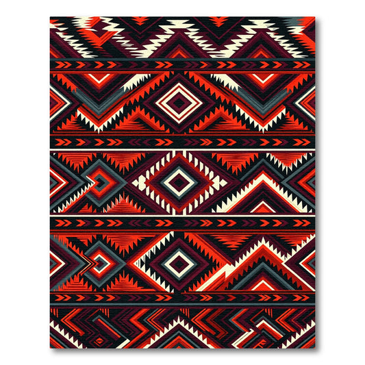 Bold Red Geometric Tribal Diamond Rug
