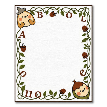 Cute Acorn Character Floral Border Rug