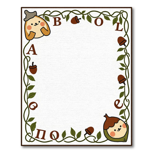 Cute Acorn Character Floral Border Rug