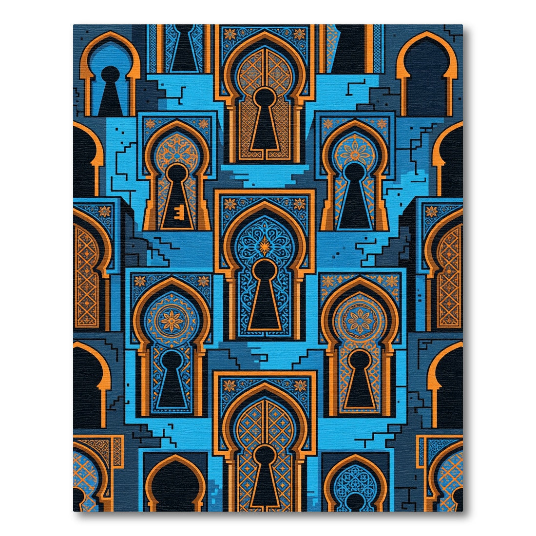 Azure Arched Keyhole Geometric Mosaic Rug
