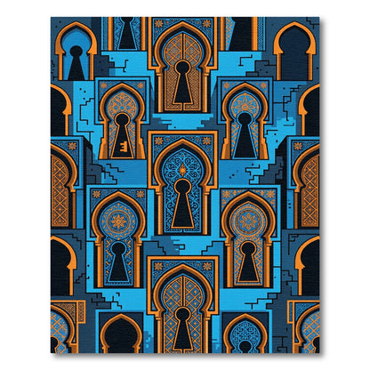 Azure Arched Keyhole Geometric Mosaic Rug
