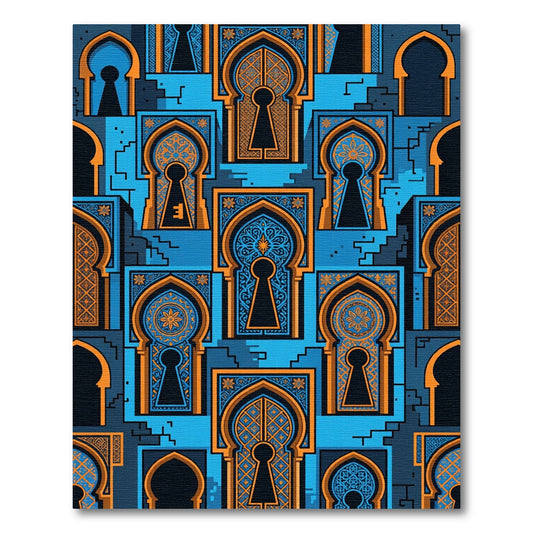 Azure Arched Keyhole Geometric Mosaic Rug