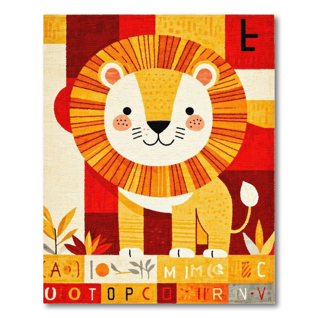 Playful Geometric Lion Alphabet Rug
