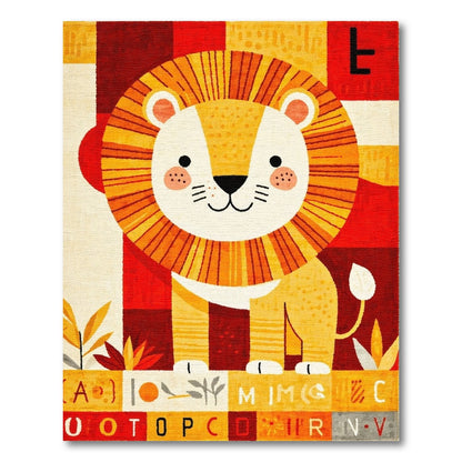 Playful Geometric Lion Alphabet Rug