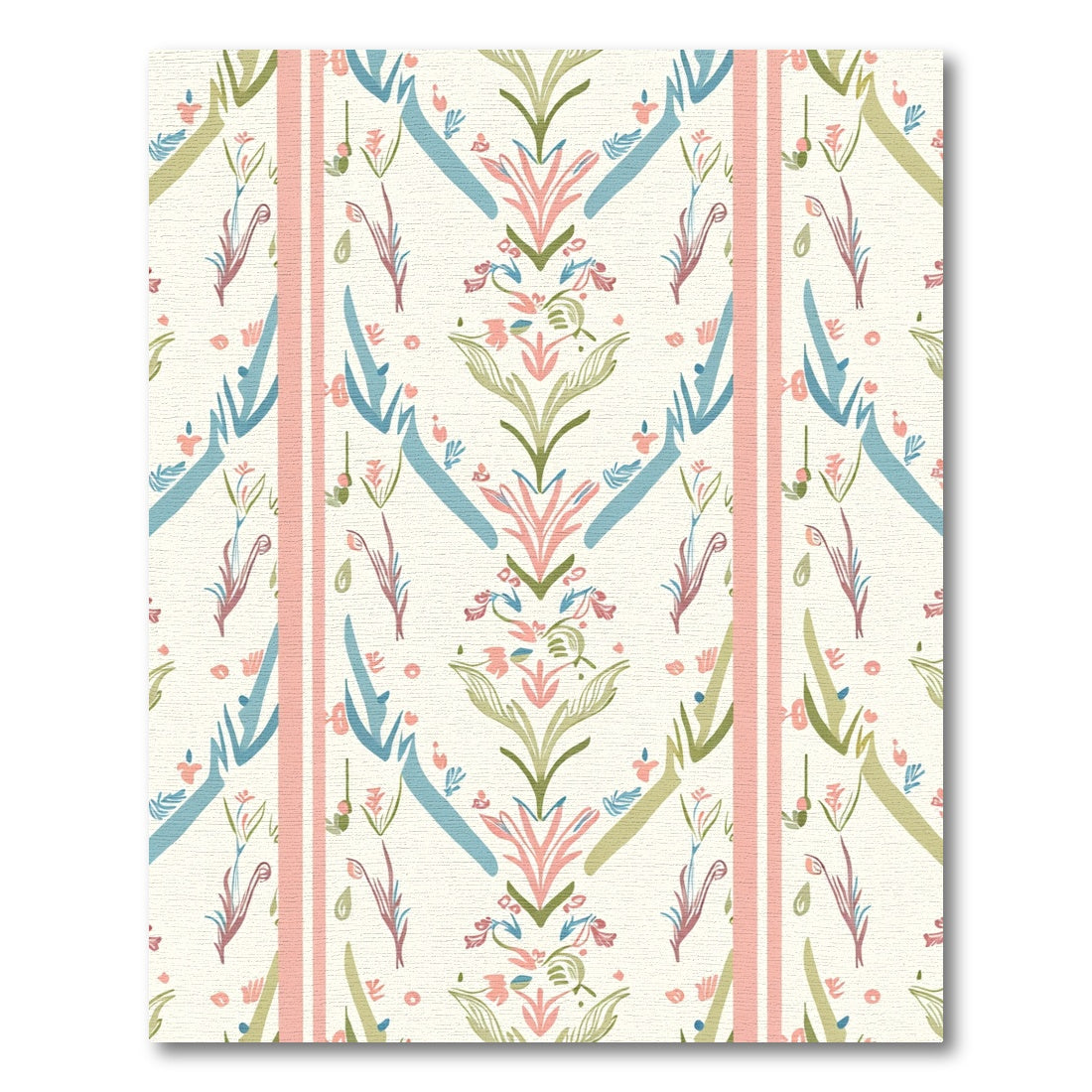 Faded Pink Blue Stemmed Floral Columns Rug