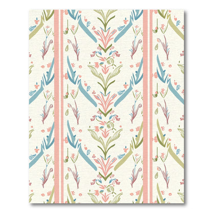 Faded Pink Blue Stemmed Floral Columns Rug