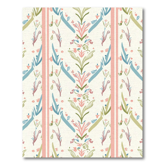 Faded Pink Blue Stemmed Floral Columns Rug