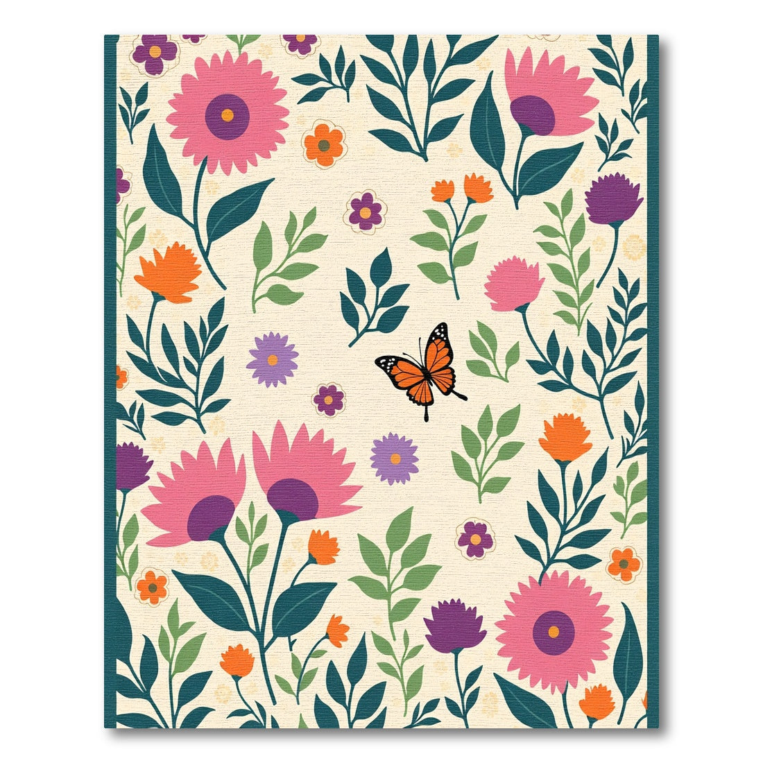 Vibrant Floral Butterfly Garden Delight Rug