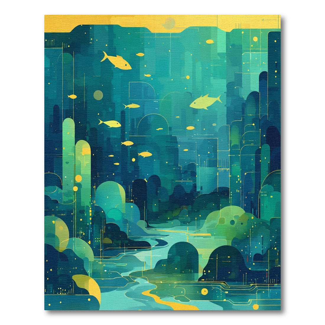 Golden Fish Underwater City Landscape Rug