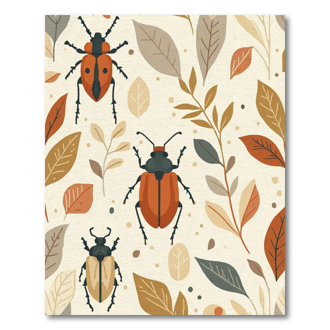 Warm Earthy Insects Botanical Illustration Rug