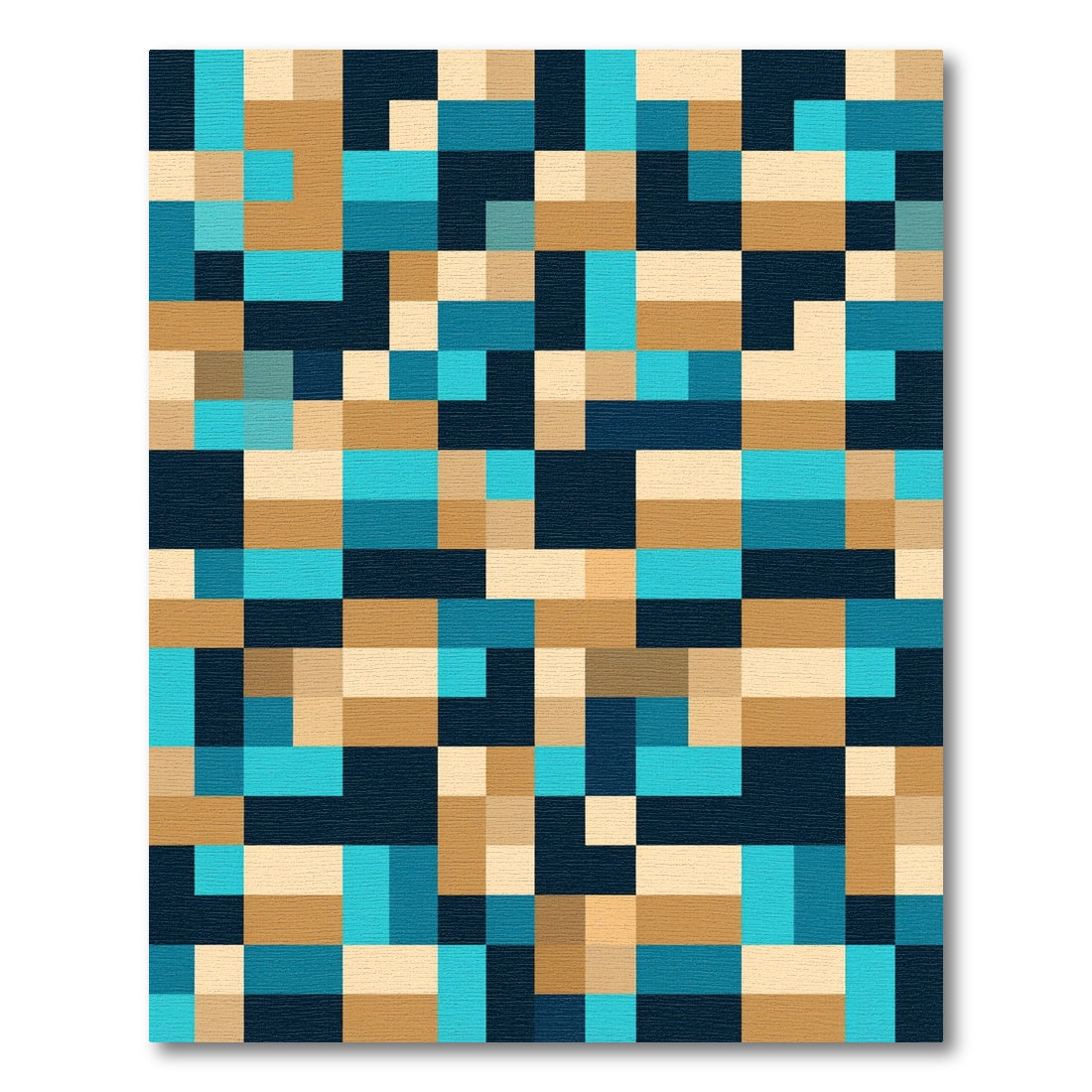 Geometric Blocks Teal Tan Indigo Rug