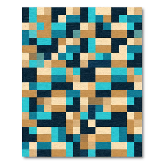 Geometric Blocks Teal Tan Indigo Rug