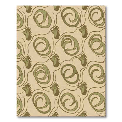 Olive Green Rooster Swirl Art Nouveau Rug