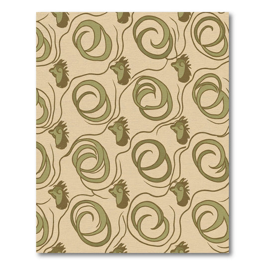 Olive Green Rooster Swirl Art Nouveau Rug