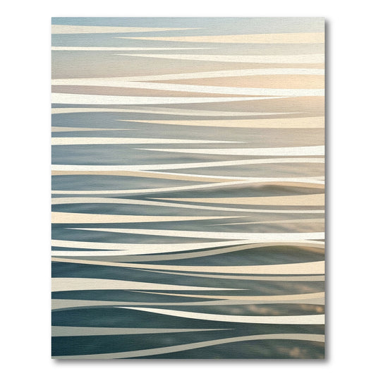 Minimalist Abstract Cream and Blue Wave Rug